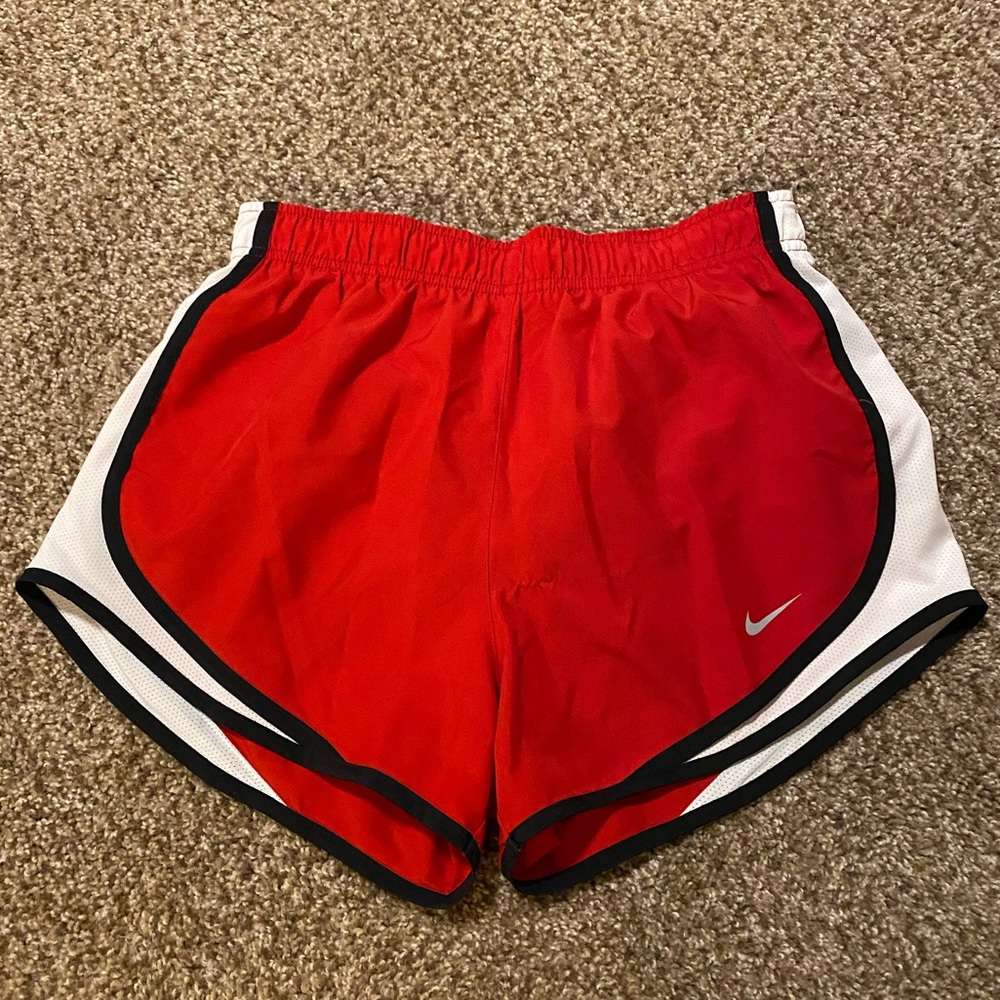 Nike red, black and white running shorts